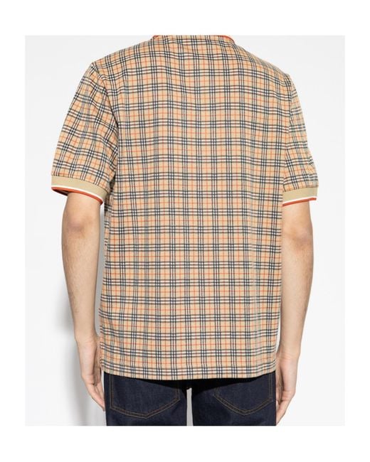 Burberry Natural Ekd Embroidered Checked Short Sleeved Polo Shirt for men