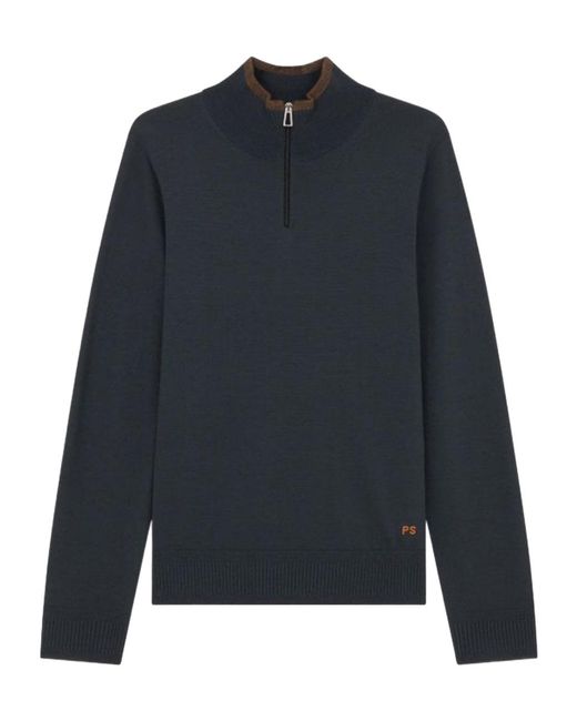 Paul Smith Blue Half-Zip Long-Sleeved Sweater for men