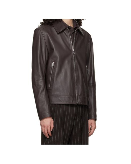 Boss Black Long Sleeve Leather Jacket for men