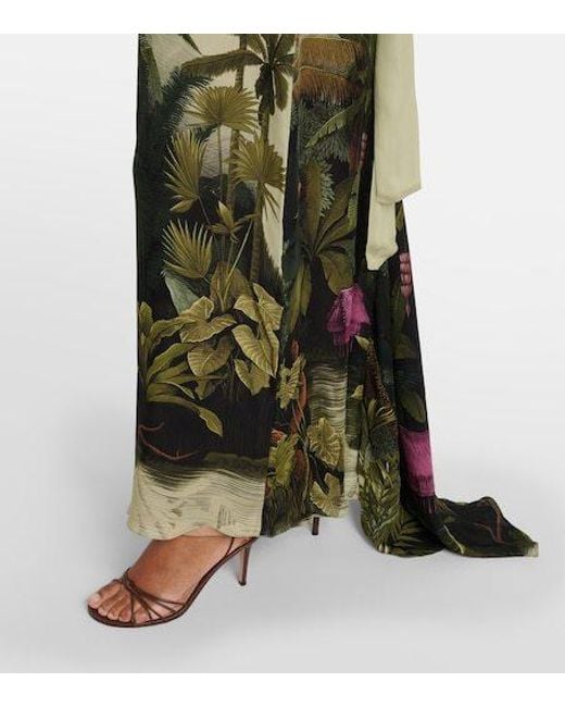 Johanna Ortiz Green Printed Silk Maxi Dress