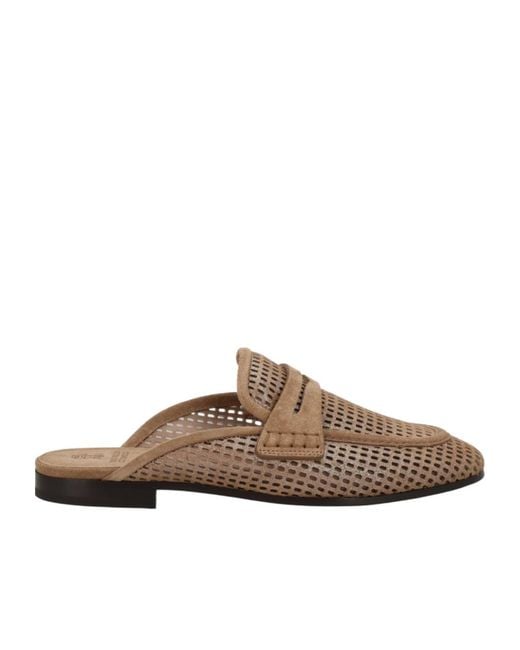 Brunello Cucinelli Brown Perforated Net Flat Mules