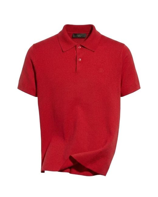 Gucci Red Knit Silk Cotton Polo Shirt for men