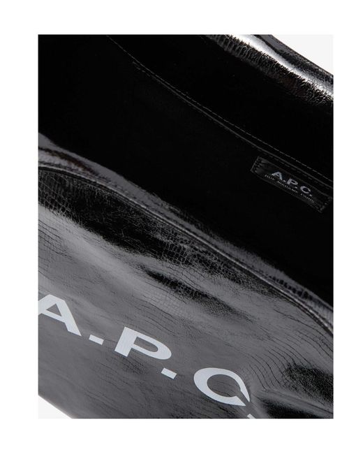 A.P.C. Black Logo Printed Tote Bag for men
