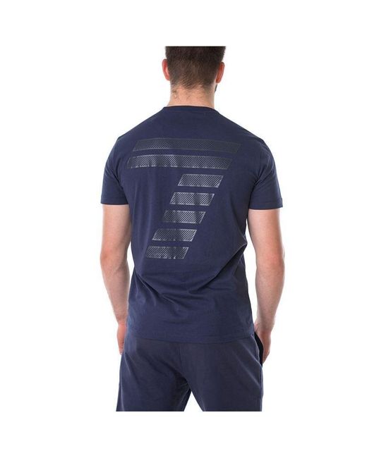 EA7 Blue Round Collar Logo T-Shirt for men