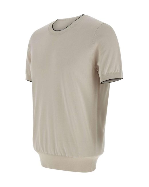 Kangra Cashmere Gray Kangra Contrast Trim Short Sleeve Knitted Top for men