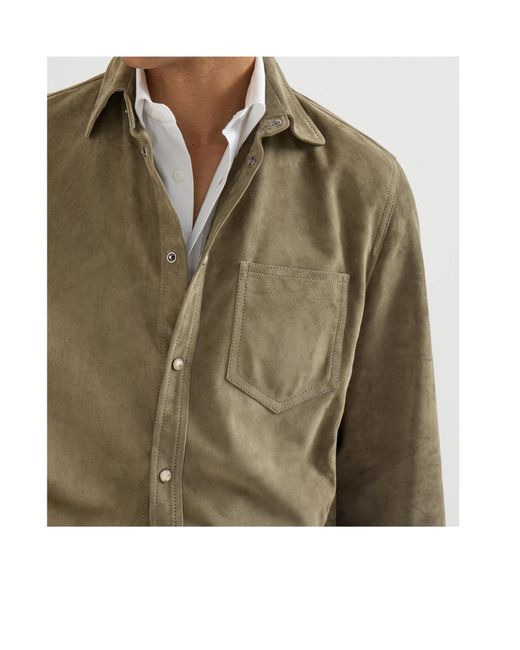 Brunello Cucinelli Green Suede Overshirt for men