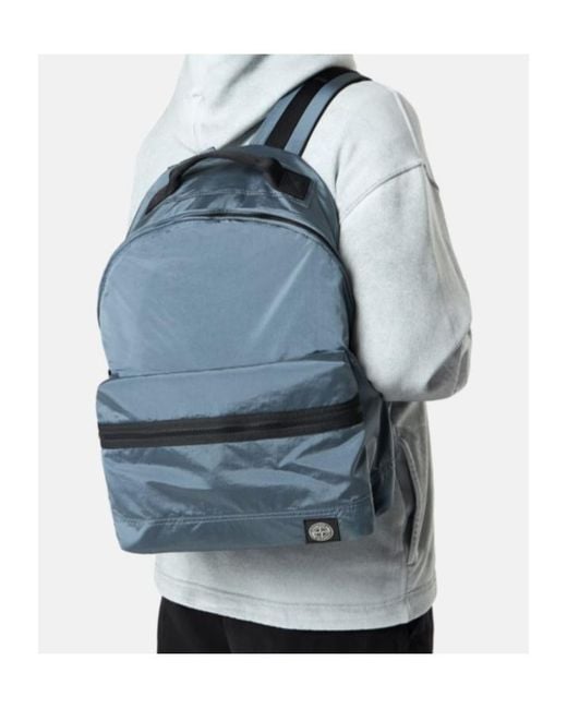 Stone Island Blue Logo Patch Zipped Backpack for men