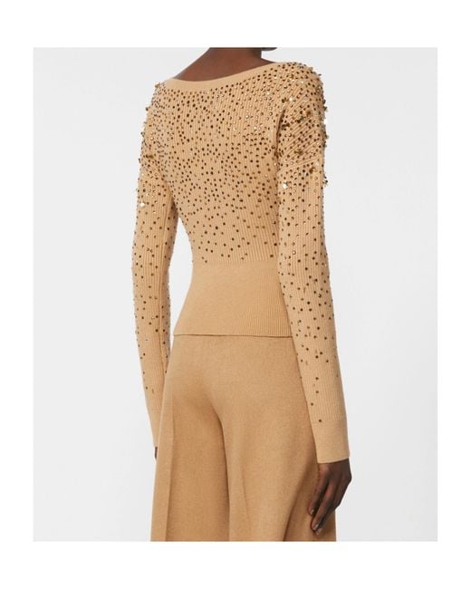 Max Mara Natural Gang Embellished V-Neck Sweater