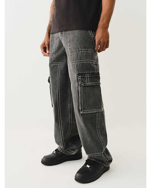 True Religion Black Baggy Big T Cargo Jean for men