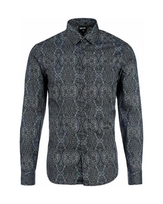 Just Cavalli Blue Printed Shirt for men