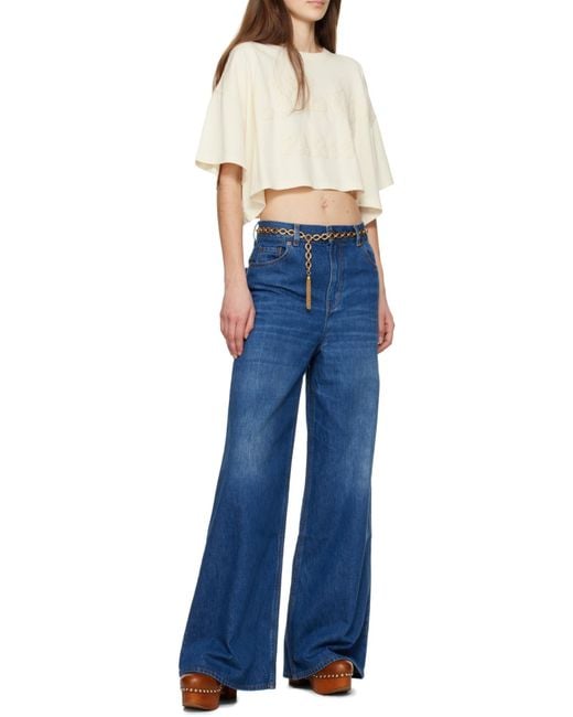 Chloé White Chloé Logo Detailed Oversized Cropped T-Shirt