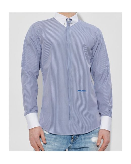DSquared² Blue Long Sleeve Striped Shirt for men