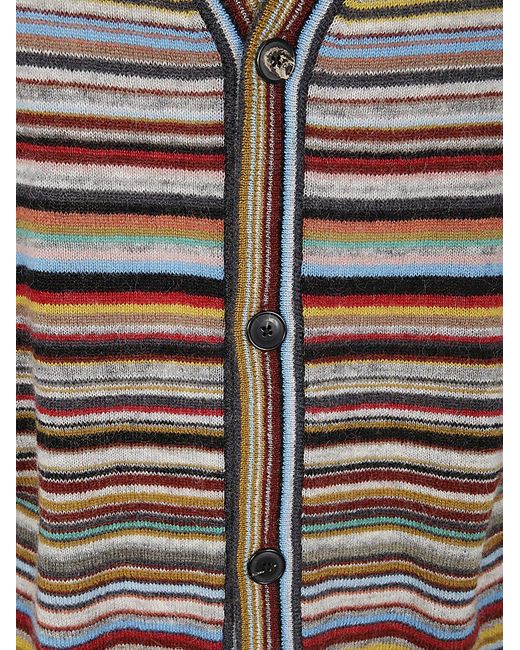 Paul Smith Gray Signature Stripe V-Neck Cardigan for men