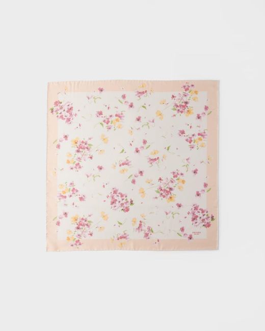 Prada Pink Printed Silk Twill Scarf, 55 X 55 Cm