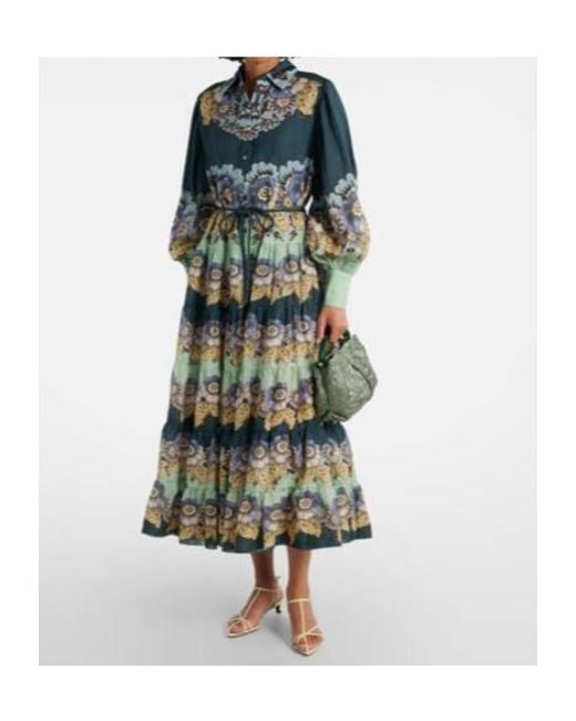 ALÉMAIS Blue Madalena Floral Ramie Shirt Dress