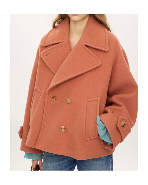 Chloé Orange Chloé Double-Breasted Oversized Coat