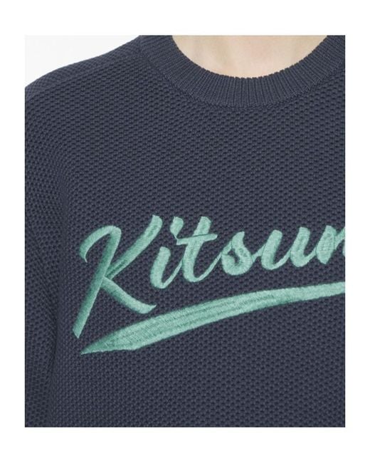 Maison Kitsuné Blue Maison Kitsuné Logo Embroidered Knit Jumper for men