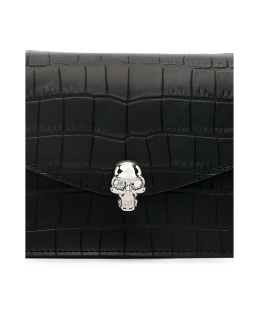 McQueen White Skull Crocodile-Effect Shoulder Bag