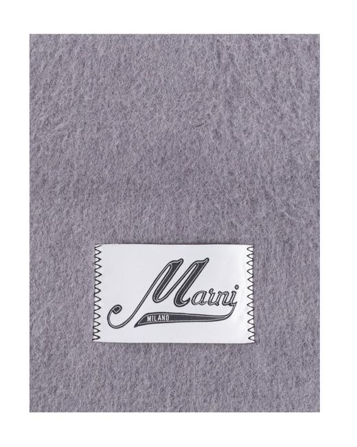 Marni White Logo Patch Fringed-Edge Scarf