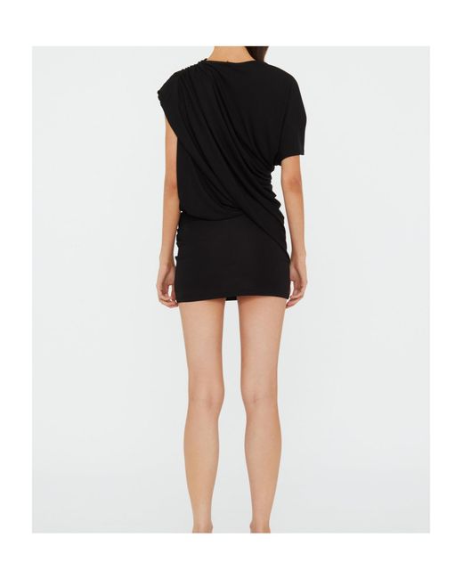 Christopher Esber Black Short Sleeve Draped Embellished Mini Dress