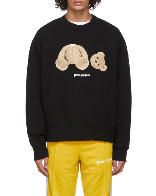 Palm Angels Black Logo Printed Crewneck Sweatshirt for men