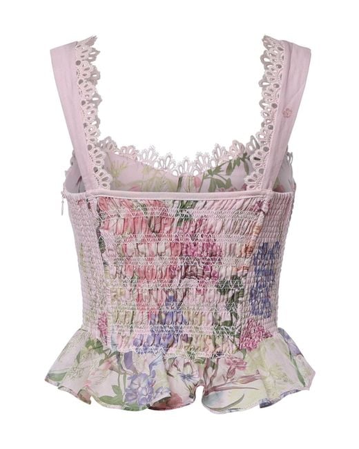 Charo Ruiz Gray Floret Floral-Print Ruffled Top
