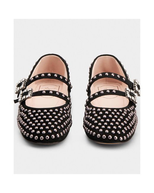 Roger Vivier Black Stud Embellished Buckle Strap Flat Shoes