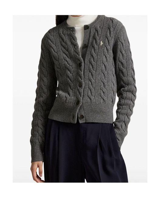 Polo Ralph Lauren Gray Logo Embroidered Crewneck Cardigan