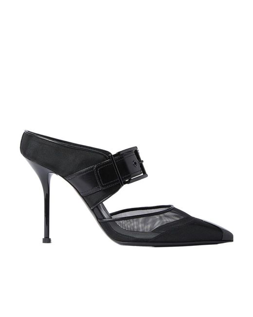 McQueen Black Punk Buckle Heeled Mules