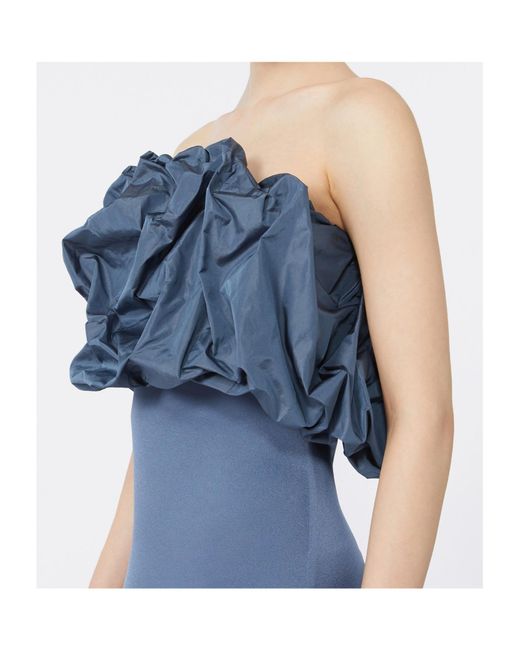Max Mara Blue Strapless Ruffled-Bodice Maxi Dress
