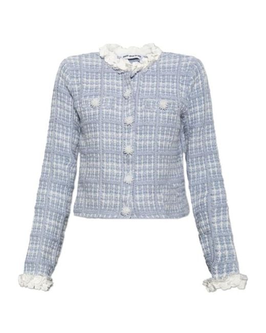Self-Portrait Blue Check Knit Beaded Jacket