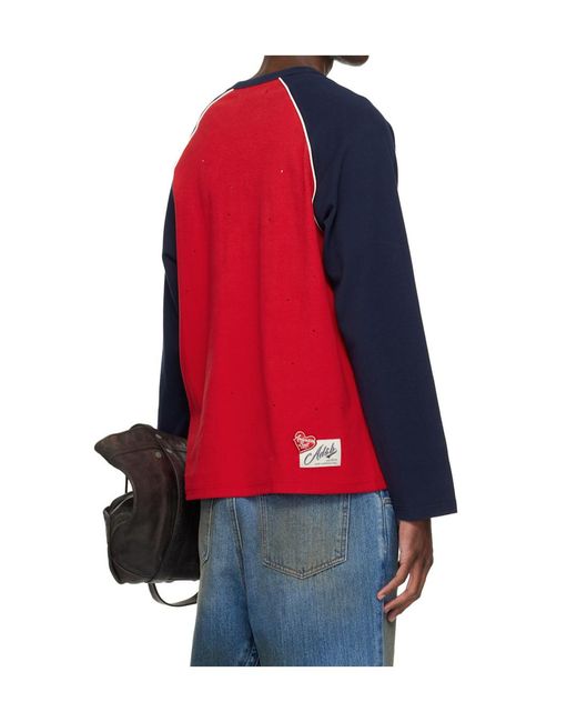 ANDERSSON BELL Red Color-Blocked Raglan Long-Sleeved T-Shirt for men