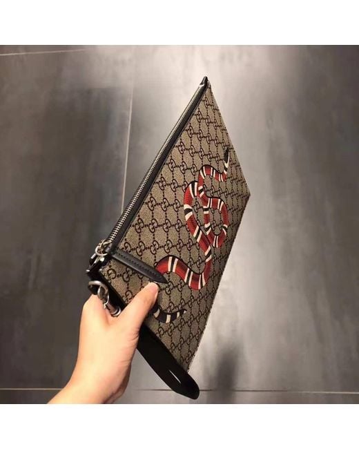 Gucci Brown Gg Pouch With Kingsnake for men