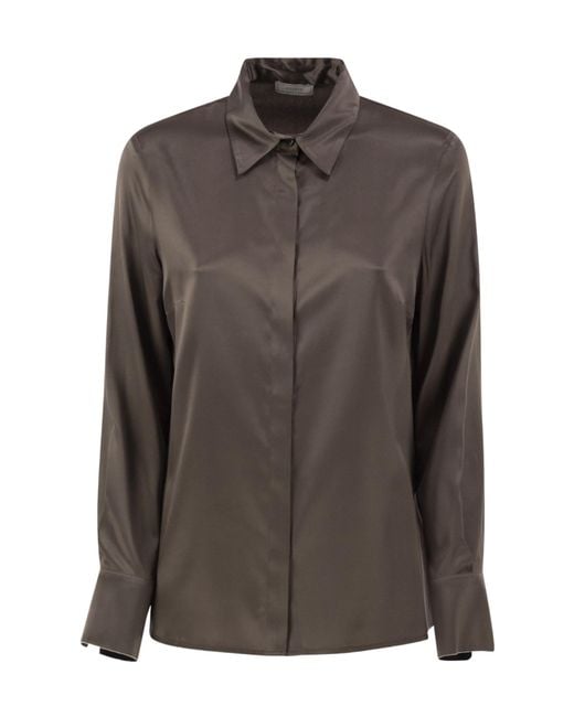 Peserico Brown Long-Sleeve Button-Up Shirt