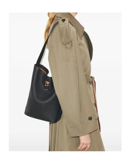 Tory Burch Black Slim Lock Bucket Bag