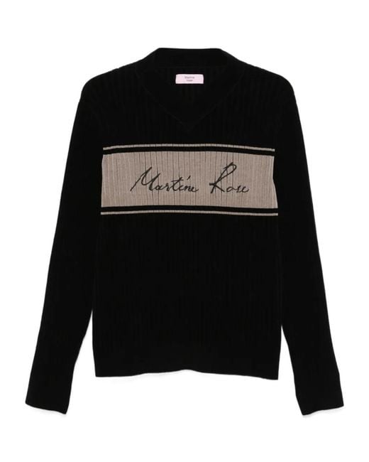 Martine Rose Black Chenille V-Neck Sweater for men