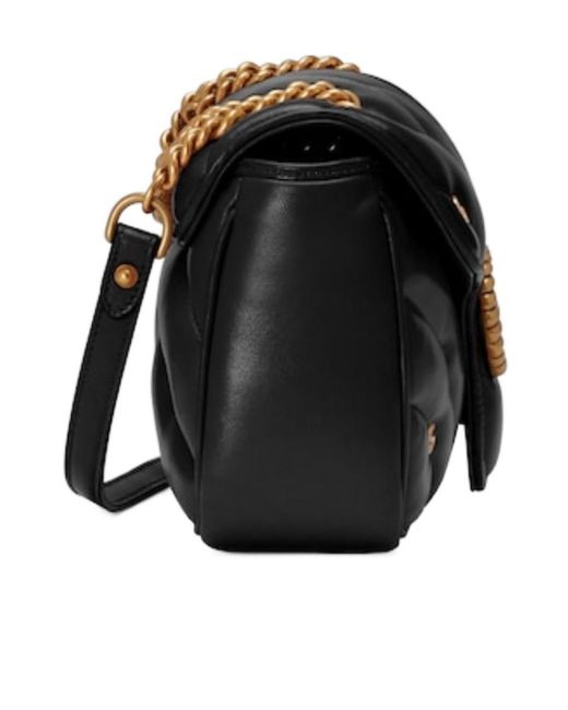Gucci Black Gg Marmont Logo Plaque Small Shoulder Bag