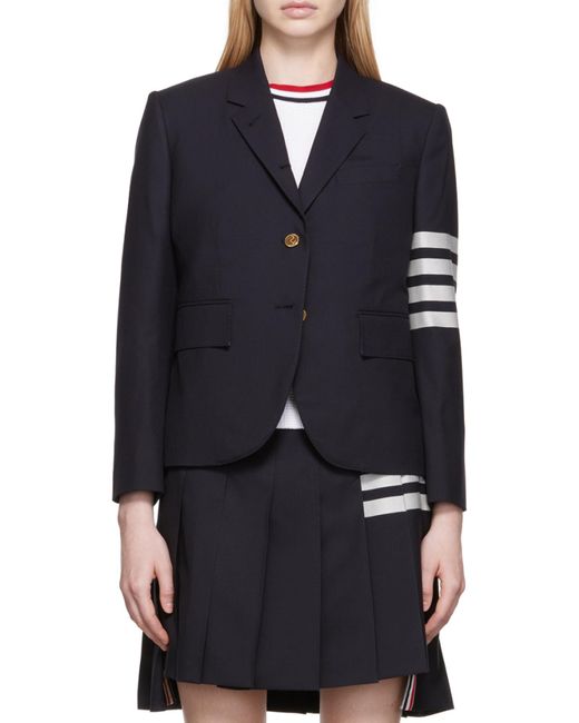 Thom Browne Blue Single-Breasted Stripe Detailed Blazer