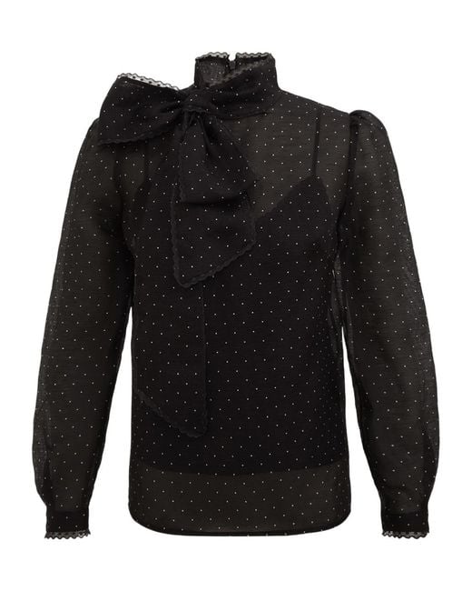 Zimmermann Black High Neck Polka-Dot Blouse