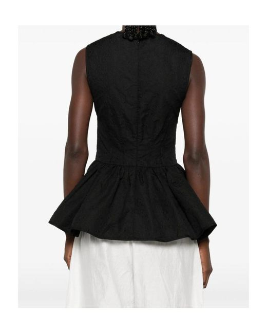 CECILIE BAHNSEN Black Cloqué-Effect Peplum Top
