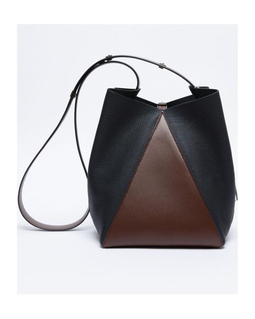 Max Mara Blue Medium Two-Tone Leather Bucket Bag