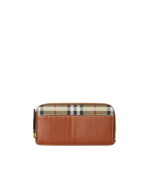 Burberry Natural Checked All-Around Zip-Up Wallet