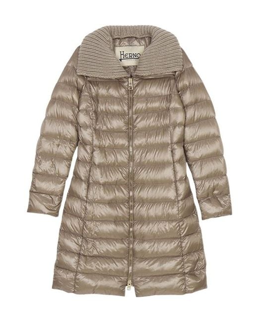Herno Gray Logo Quilted Down Jacket