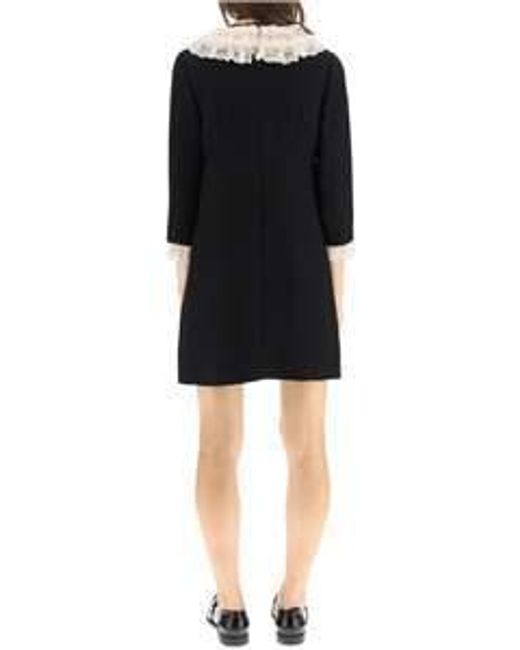 Miu Miu Black Lace Trimming Long Sleeved Mini Dress