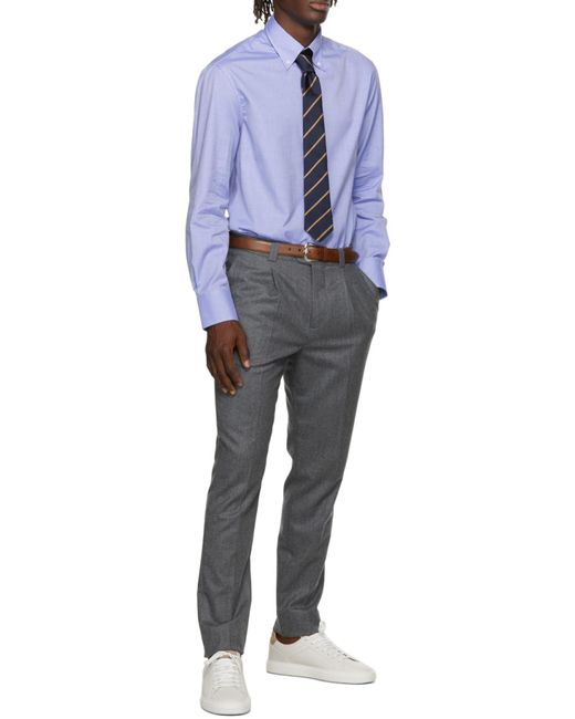 Brunello Cucinelli Blue Plain Cotton Shirt for men