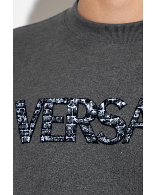 Versace Gray Logo-Embellished Crewneck Sweatshirt for men