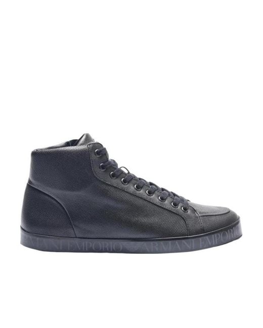Emporio Armani Blue Zip Detail Lace High-Top Casual Shoes for men