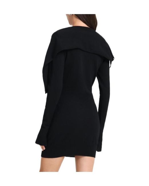 The Attico Black Virgin Wool Blend Buttoned Mini Dress