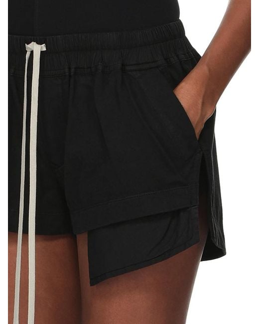 Rick Owens Black Cotton Shorts With Elastic Waistband & Drawstring