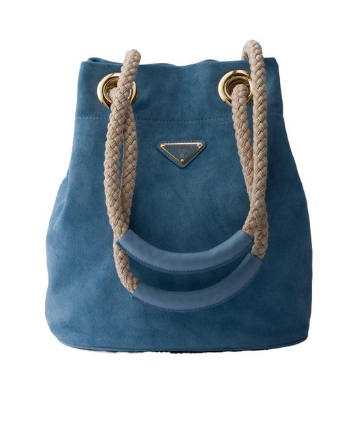 Prada Blue Small Mariner Suede Bucket Bag